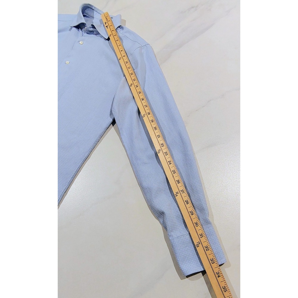 Canali 1934 Blue Dress Shirt Men's Size 15.5  Long Sleeve Cotton Geometric Print - Picture 9 of 12